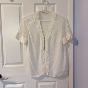 Sandro white silk v-neck with zipper shirt. Size 1